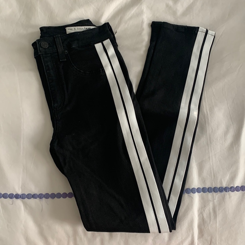 Rag & Bone High Rise Skinny Jeans w White Leather Stripe